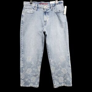 Lucky Brand 90s Loose High Rise‎ Crop Jeans Womens 12/31 Blue Floral $149 NEW